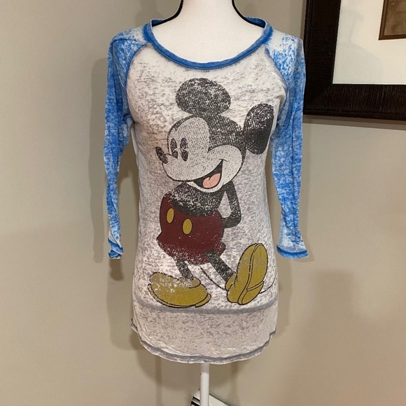 Disney Tops - *MICKEY* Blue x Gray 3/4 Sleeve Shirt Size Medium